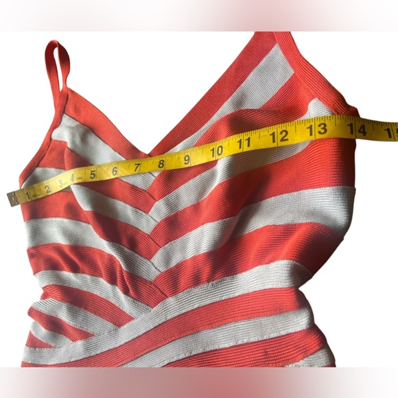 Herve Leger Andreea Striped Bandage Dress Size S  Orange & Grey  V-Neck Bodycon - Picture 7 of 9